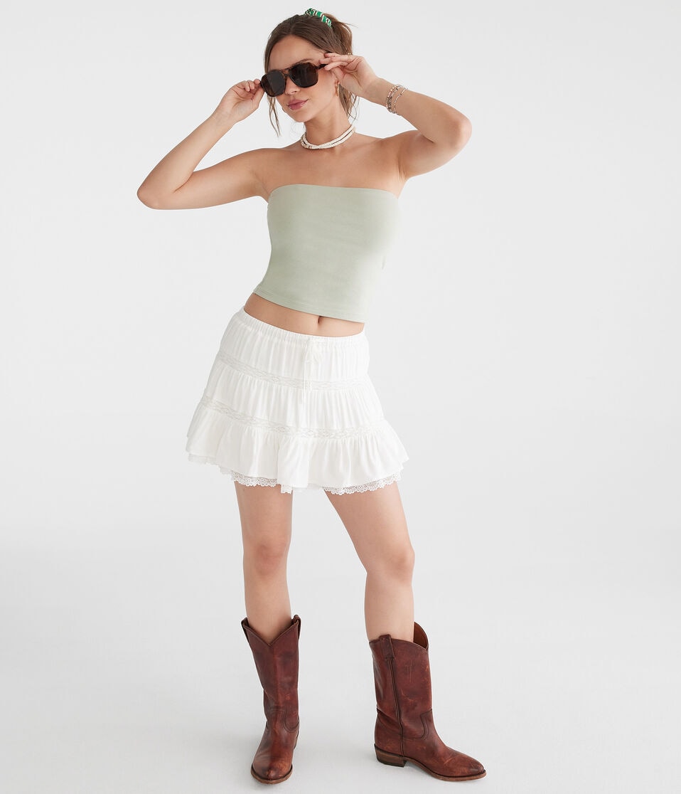 Aéropostale Tiered Lace Mini Skort Cream