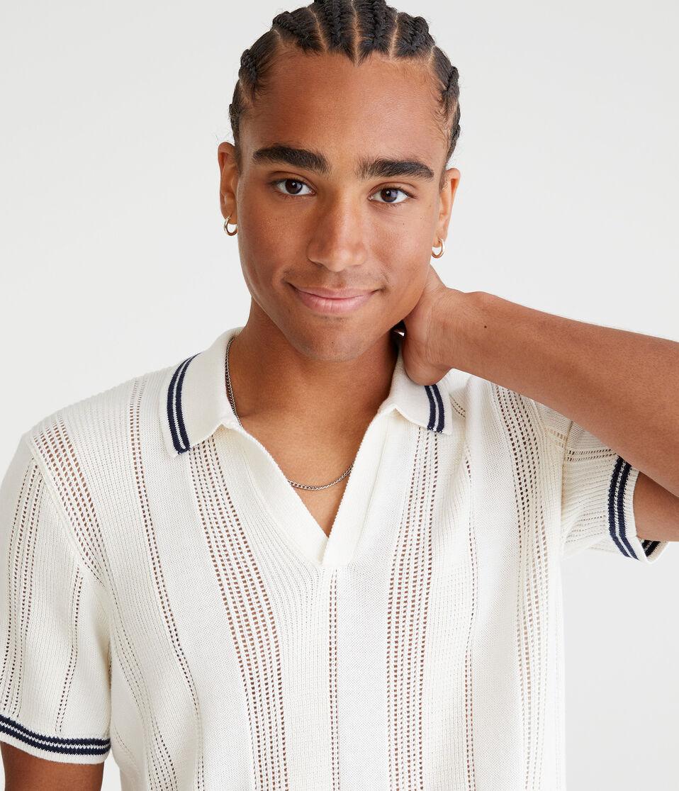 Aéropostale Tipped Open-Knit Sweater Polo Nude