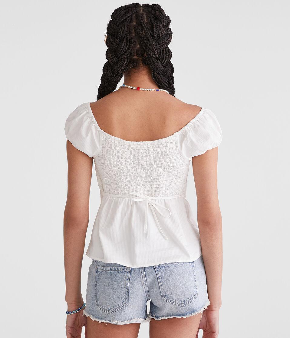 Aéropostale Tonal Stripe V-Neck Babydoll Top Cream
