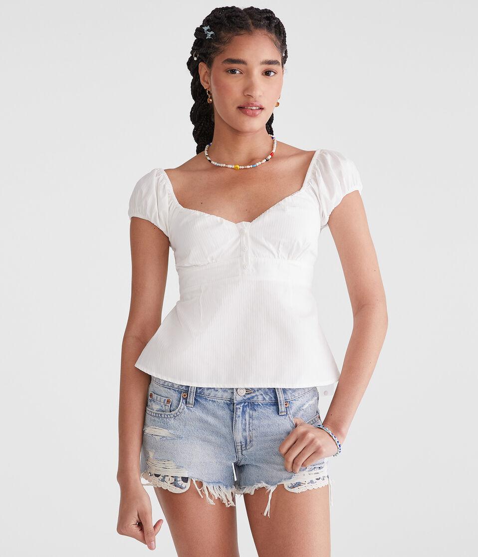aéropostale Tonal Stripe V-Neck Babydoll Top cream