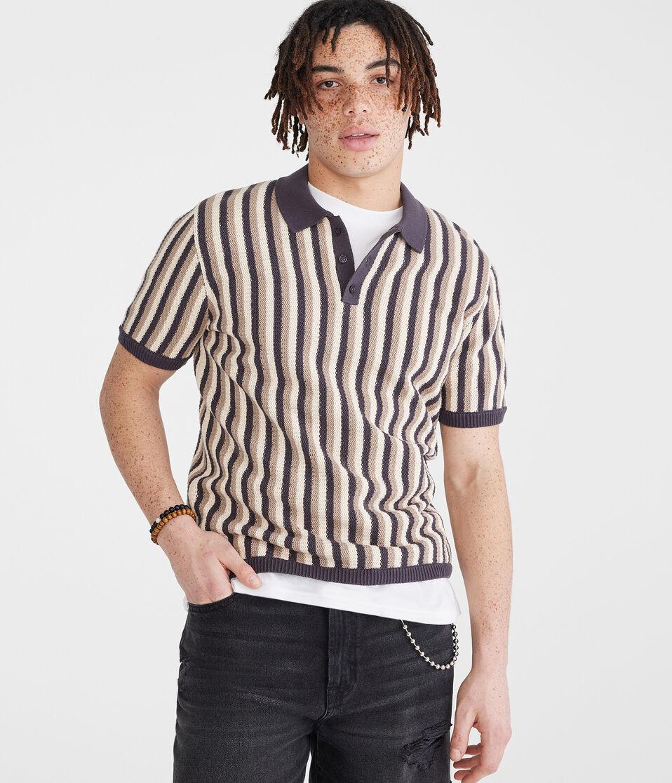 Aéropostale Vertical Stripe Sweater Polo Hematite