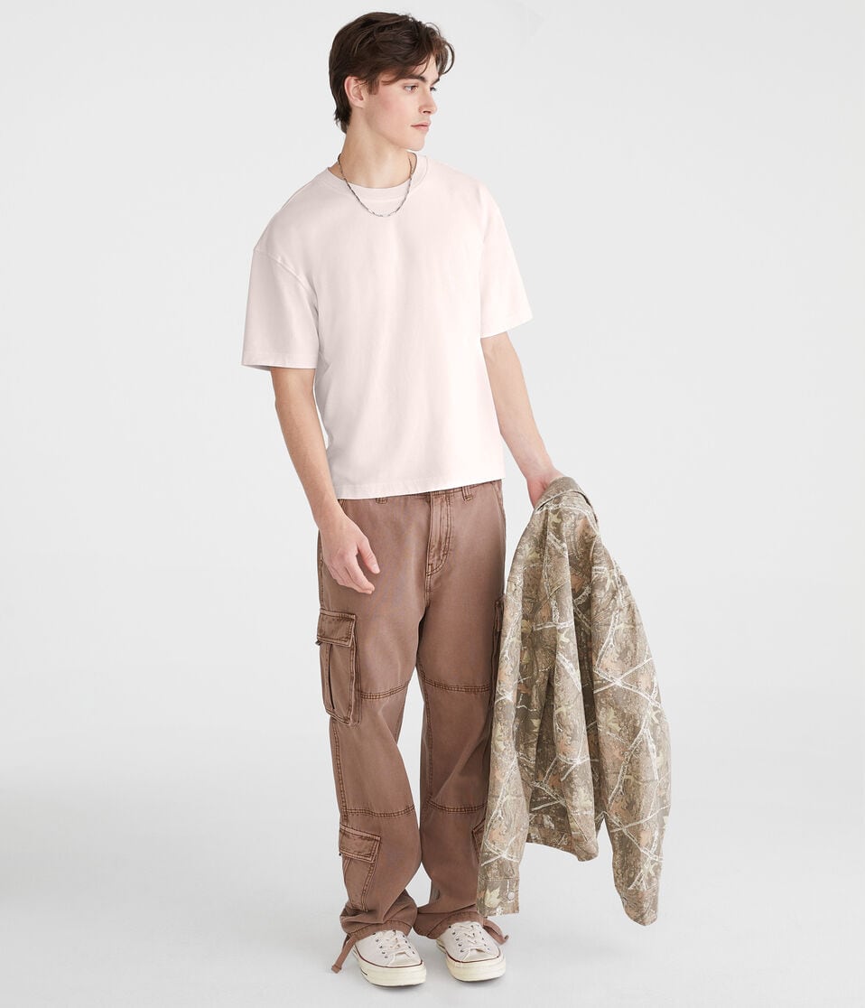 Aéropostale Washed Boxy Fit Crew Tee Pink Bluff