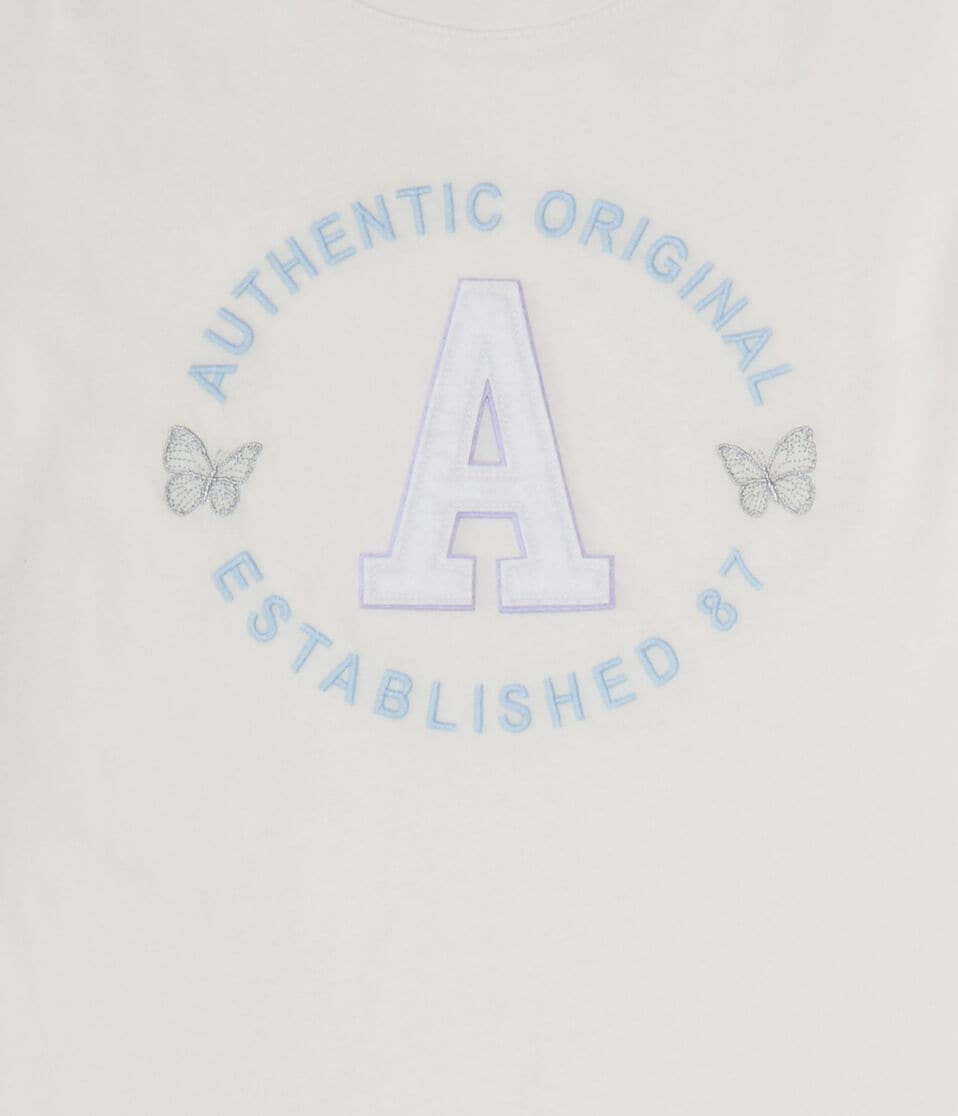 Aéropostale Authentic Butterfly Logo Appliqué Graphic Tee Cream