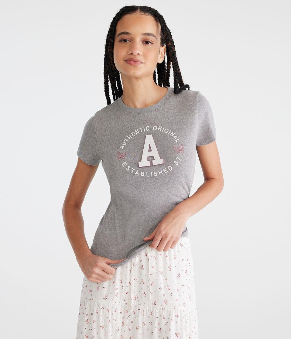aéropostale Authentic Butterfly Logo Appliqué Graphic Tee med hthr grey