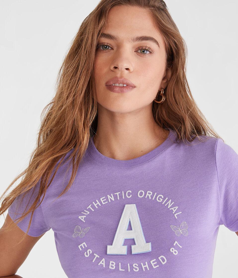Aéropostale Authentic Butterfly Logo Appliqué Graphic Tee Washed Raspberry