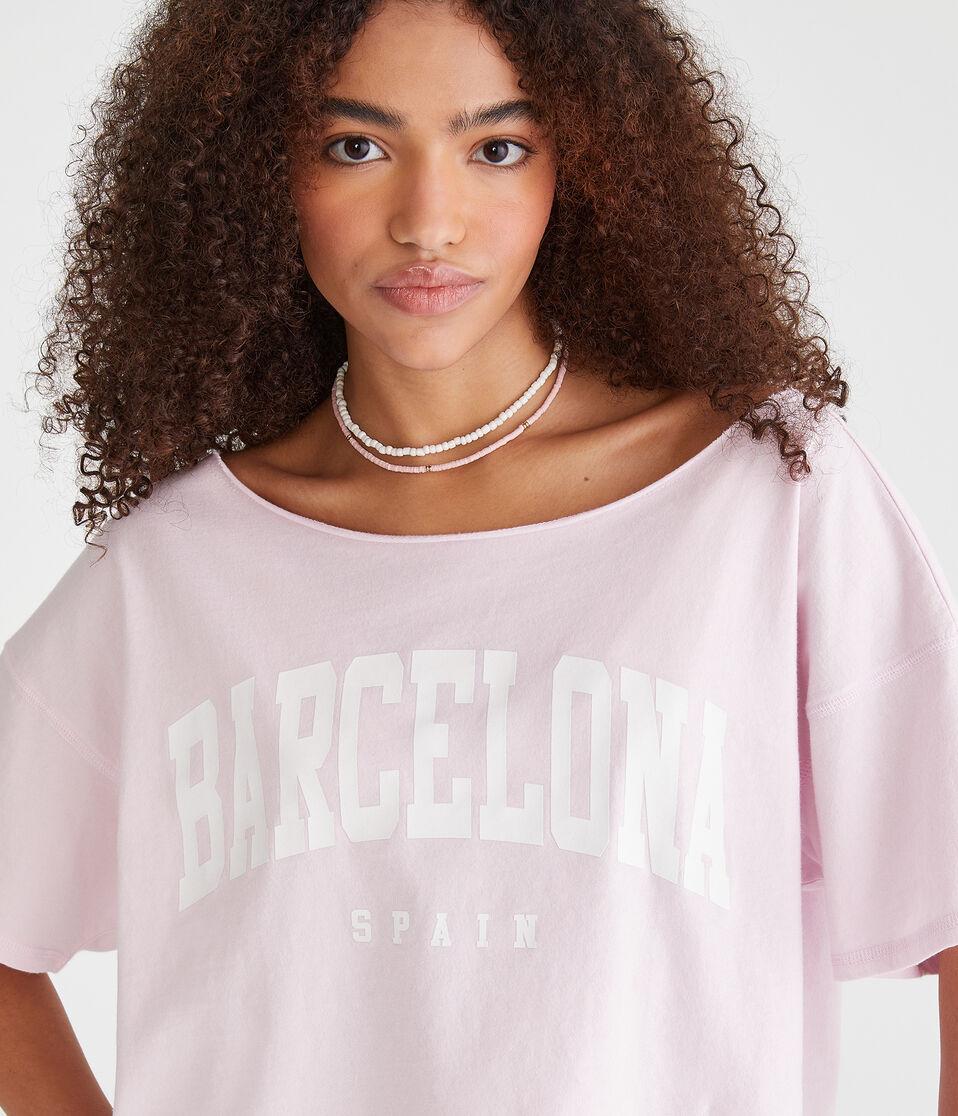 Aéropostale Barcelona Off-The-Shoulder Cropped Boyfriend Graphic Tee Purple Haze