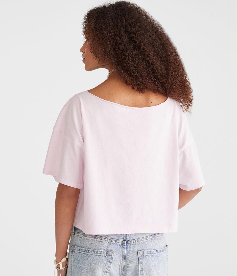 Aéropostale Barcelona Off-The-Shoulder Cropped Boyfriend Graphic Tee Purple Haze