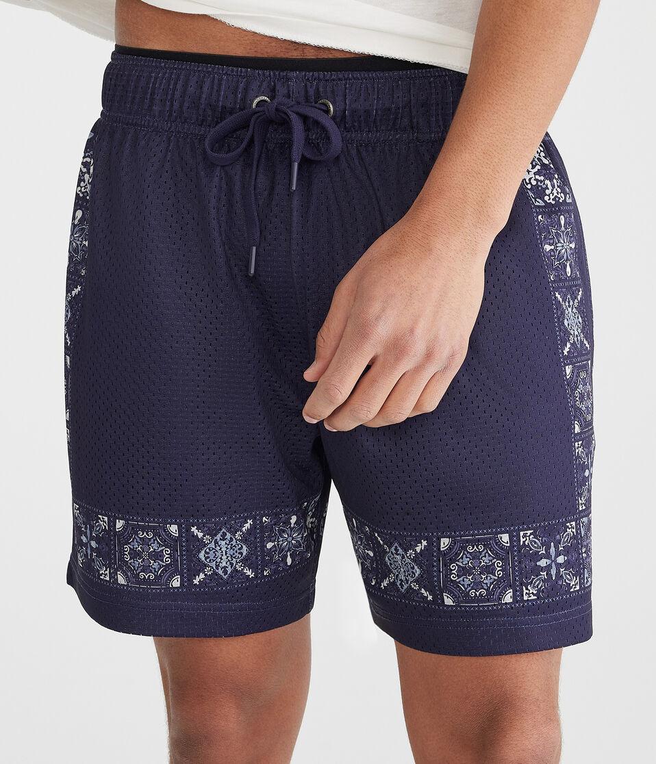 Aéropostale Border Print Mesh Shorts 6" Vintage Indigo
