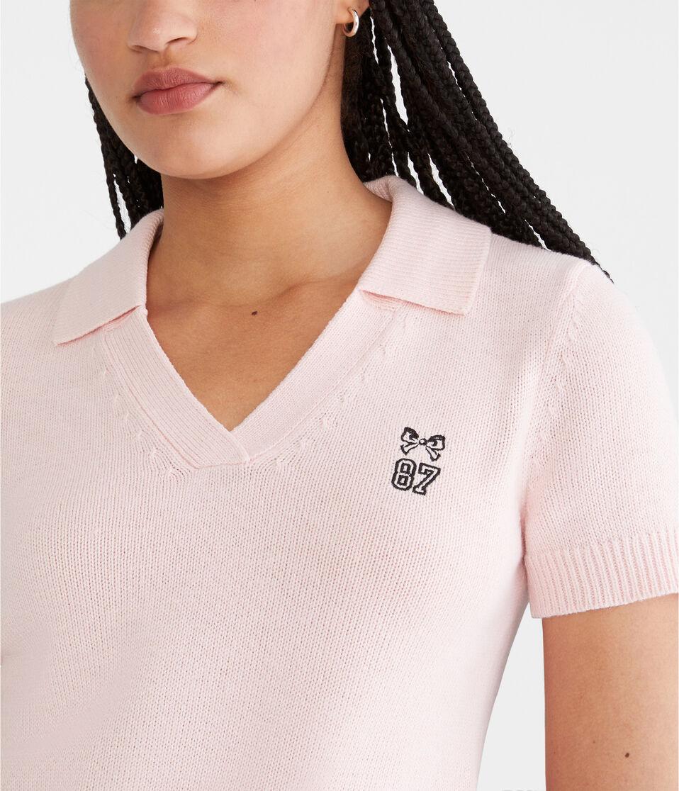 Aéropostale Bow 87 Cropped Graphic Sweater Polo Peach Whip