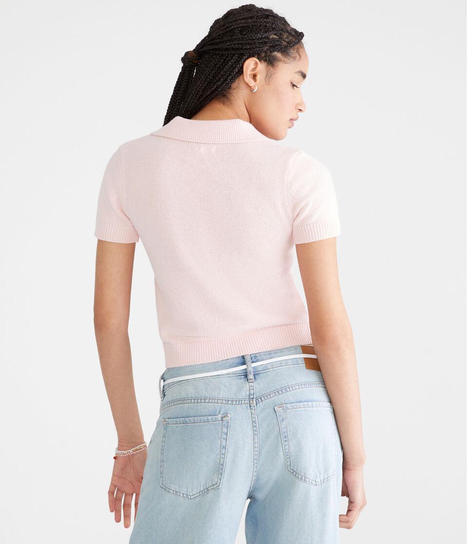 Aéropostale Bow 87 Cropped Graphic Sweater Polo Peach Whip