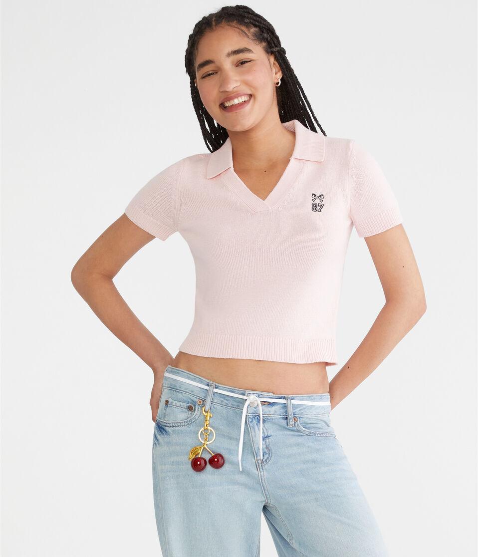 aéropostale Bow 87 Cropped Graphic Sweater Polo peach whip