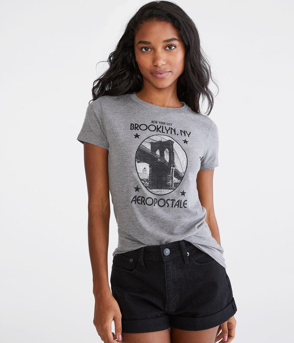Aéropostale Brooklyn Bridge NYC Signature Graphic Tee Med Hthr Grey