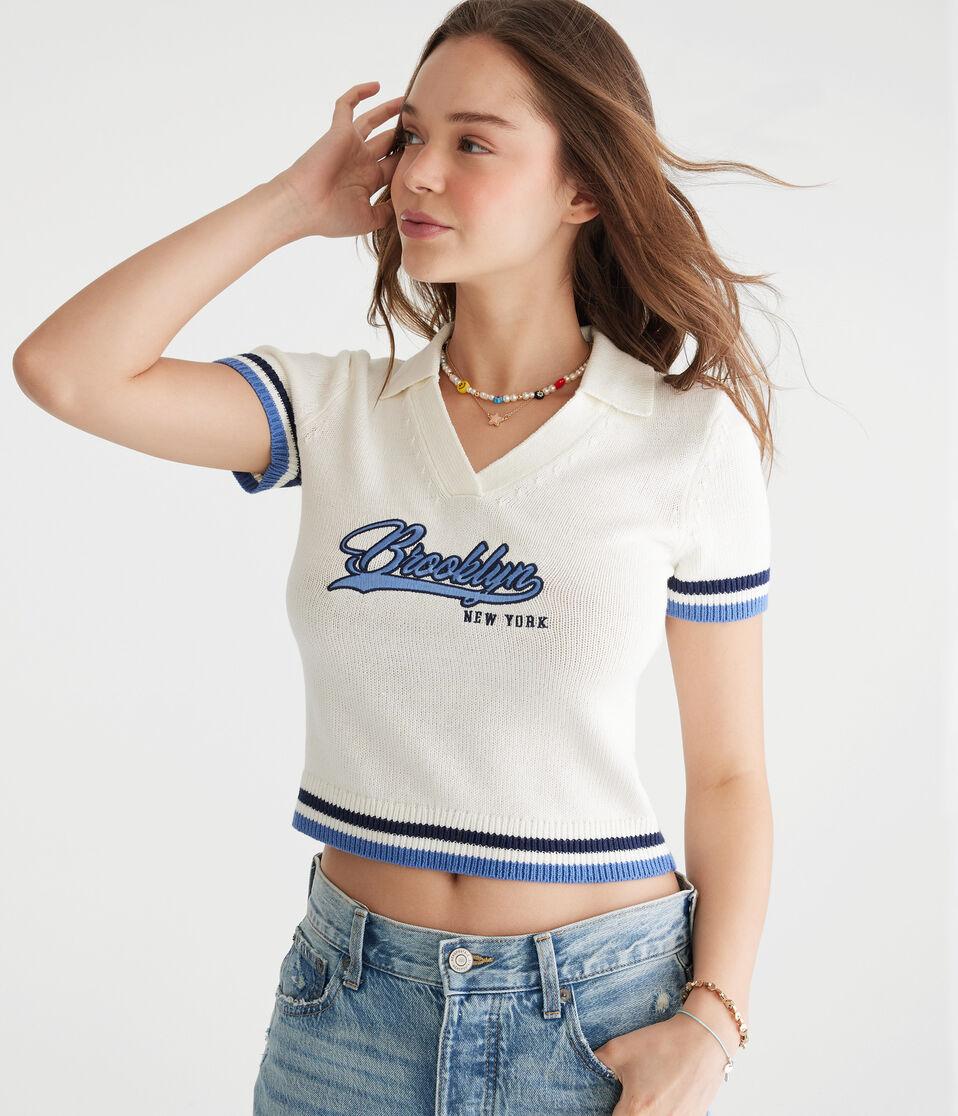 aéropostale Brooklyn Cropped Graphic Sweater Polo nude