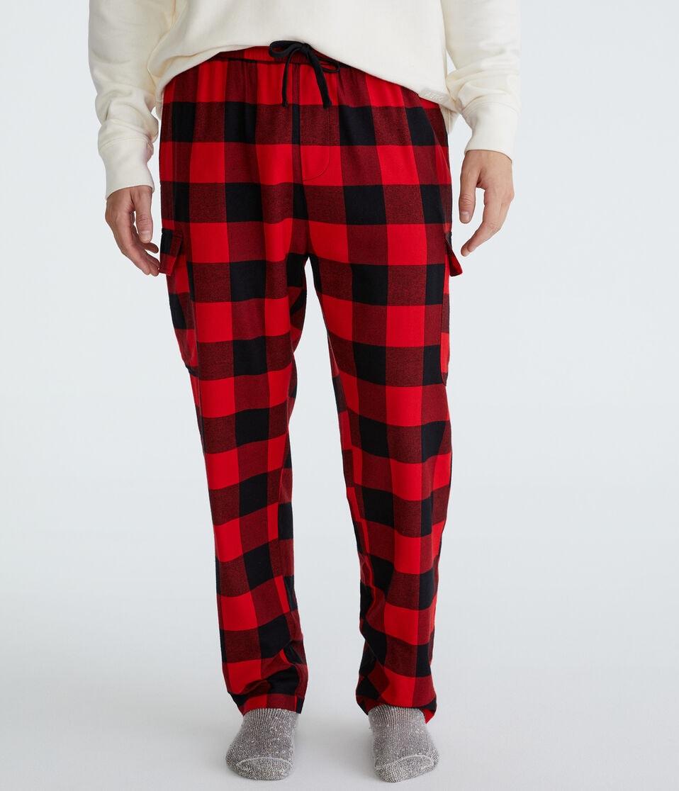 aéropostale Buffalo Plaid Flannel Cargo Sleep Pants red heart