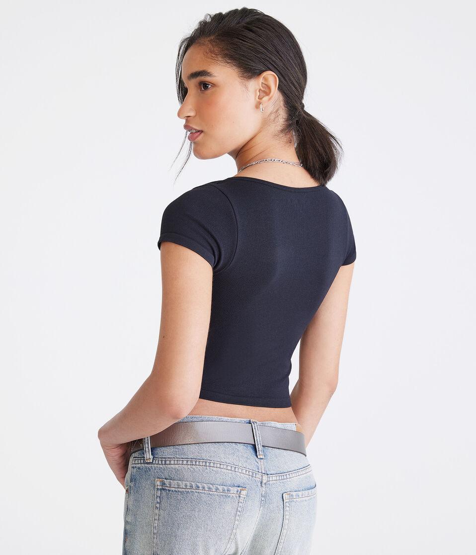 Aéropostale Buttery Soft Cropped Cinch-Front Tee Black Fox