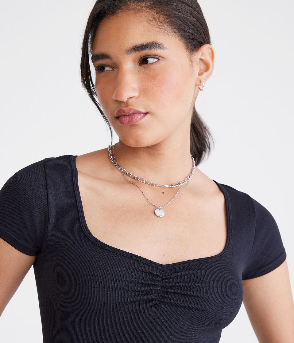 Aéropostale Buttery Soft Cropped Cinch-Front Tee Black Fox