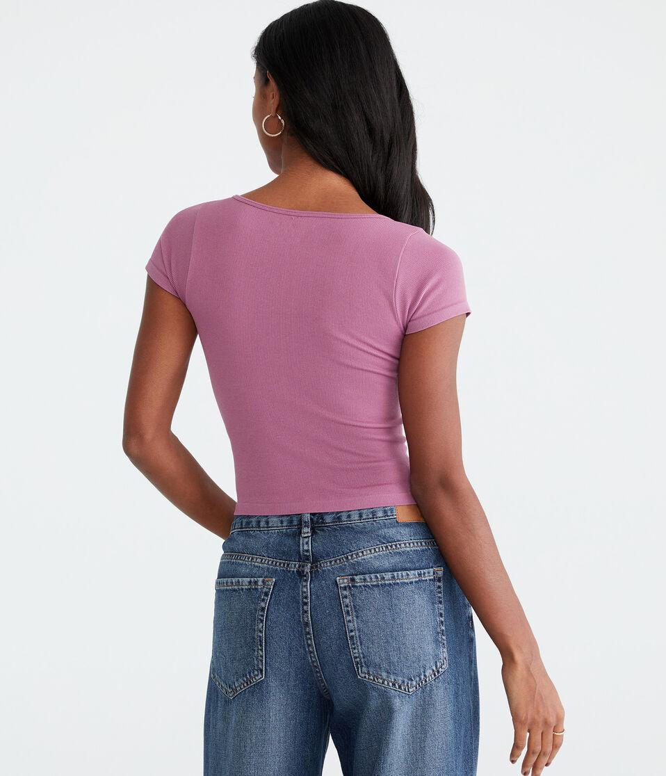 Aéropostale Buttery Soft Cropped Cinch-Front Tee Burgundy