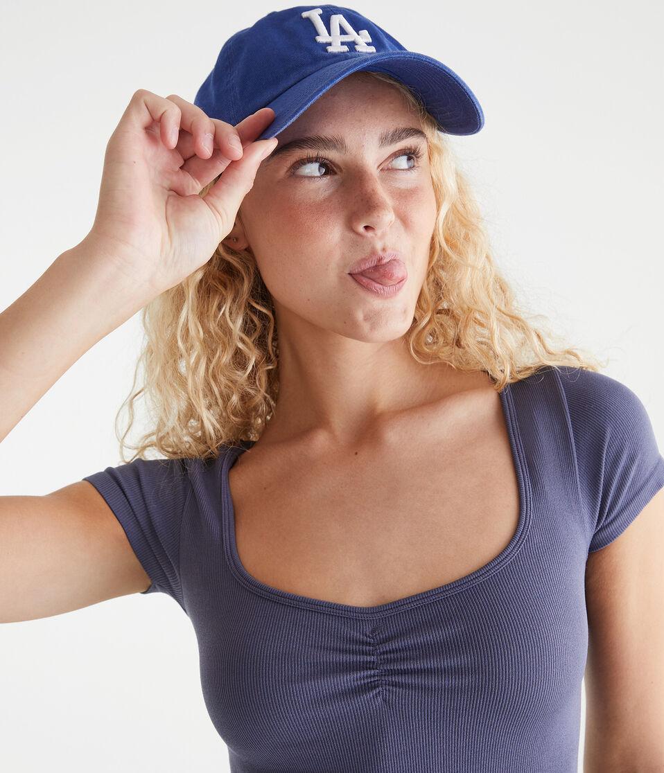 Aéropostale Buttery Soft Cropped Cinch-Front Tee Nightshadow Blue