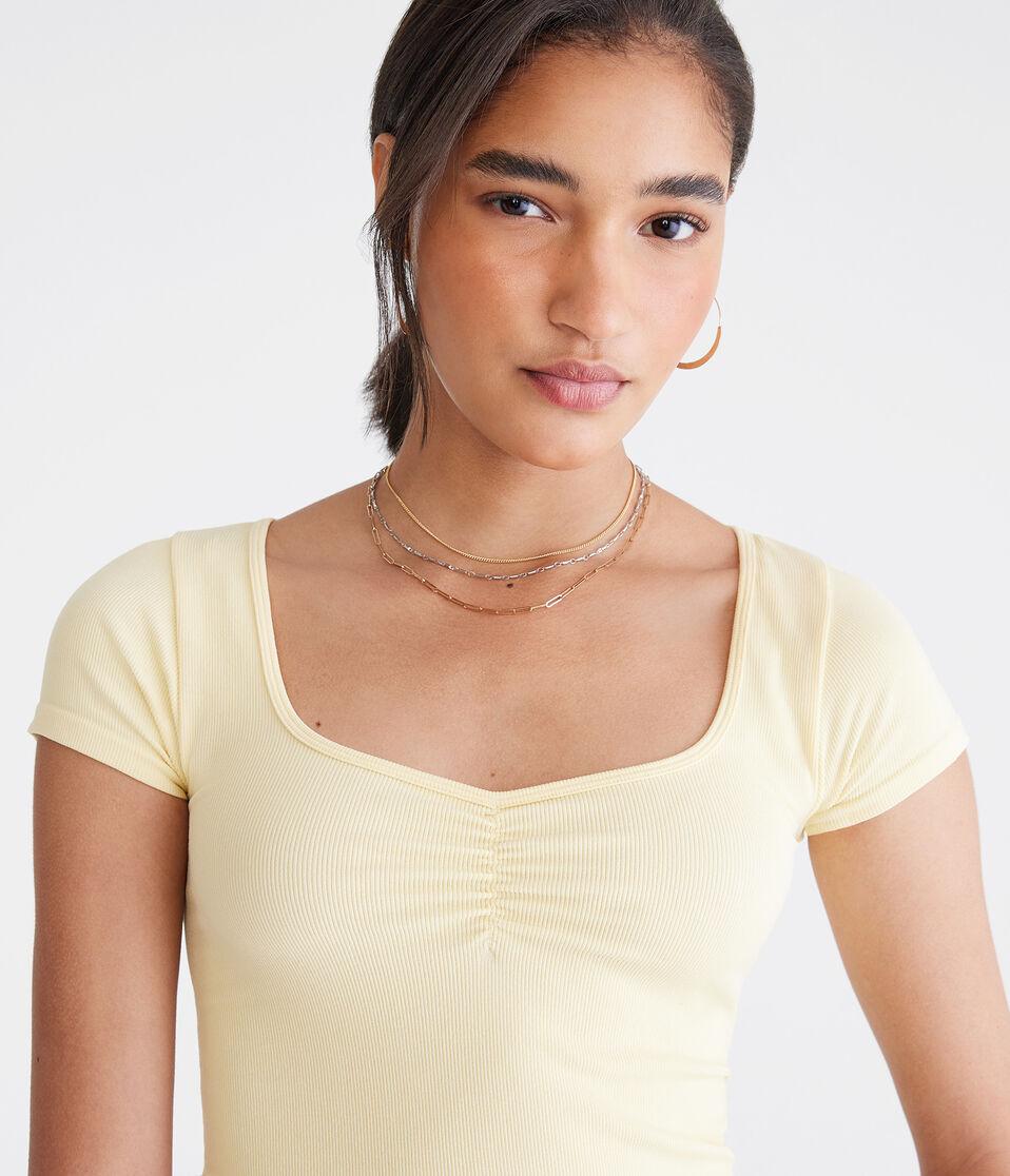 Aéropostale Buttery Soft Cropped Cinch-Front Tee Sunburst