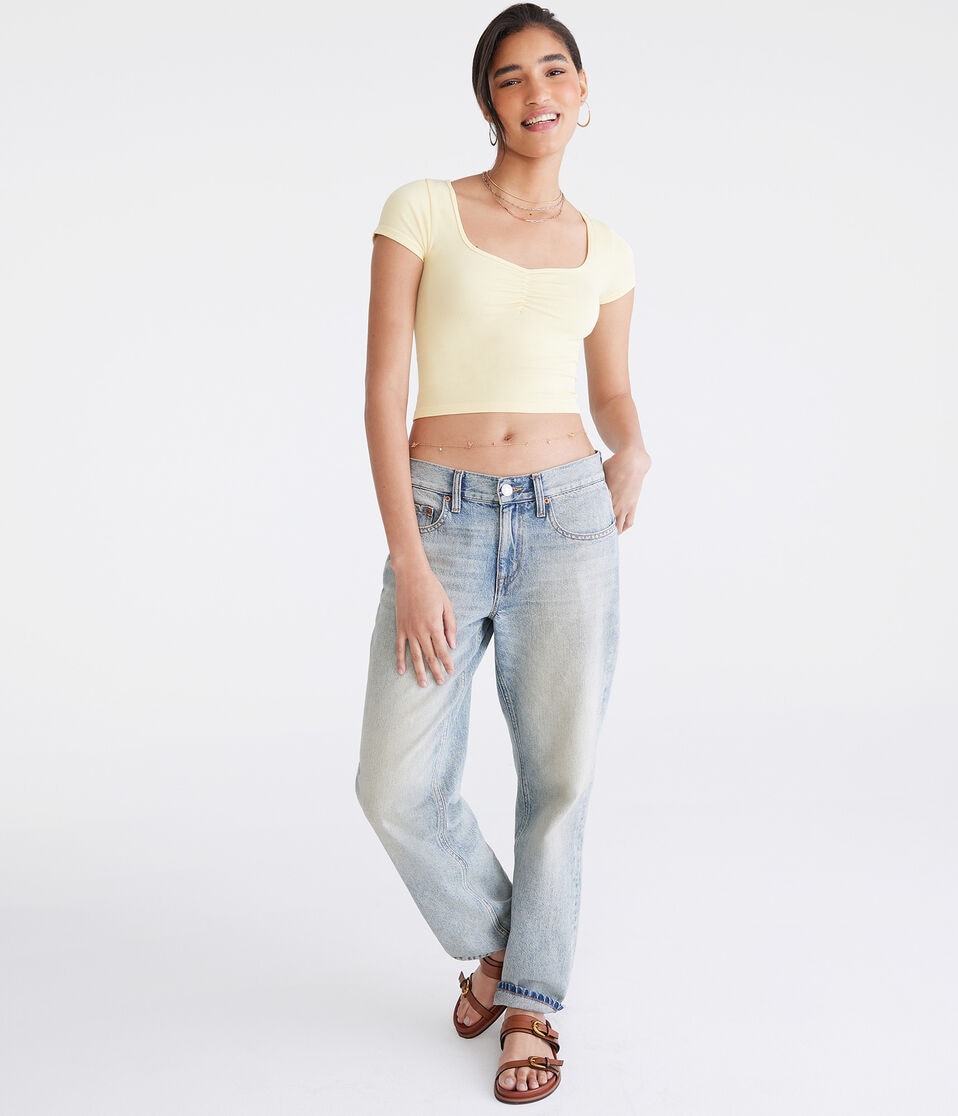 Aéropostale Buttery Soft Cropped Cinch-Front Tee Sunburst