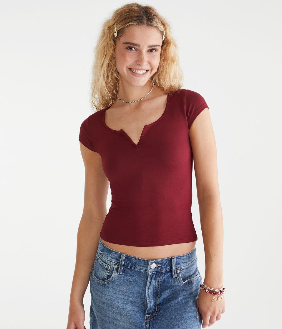 aéropostale Buttery Soft Notch-Neck Tee classic auburn
