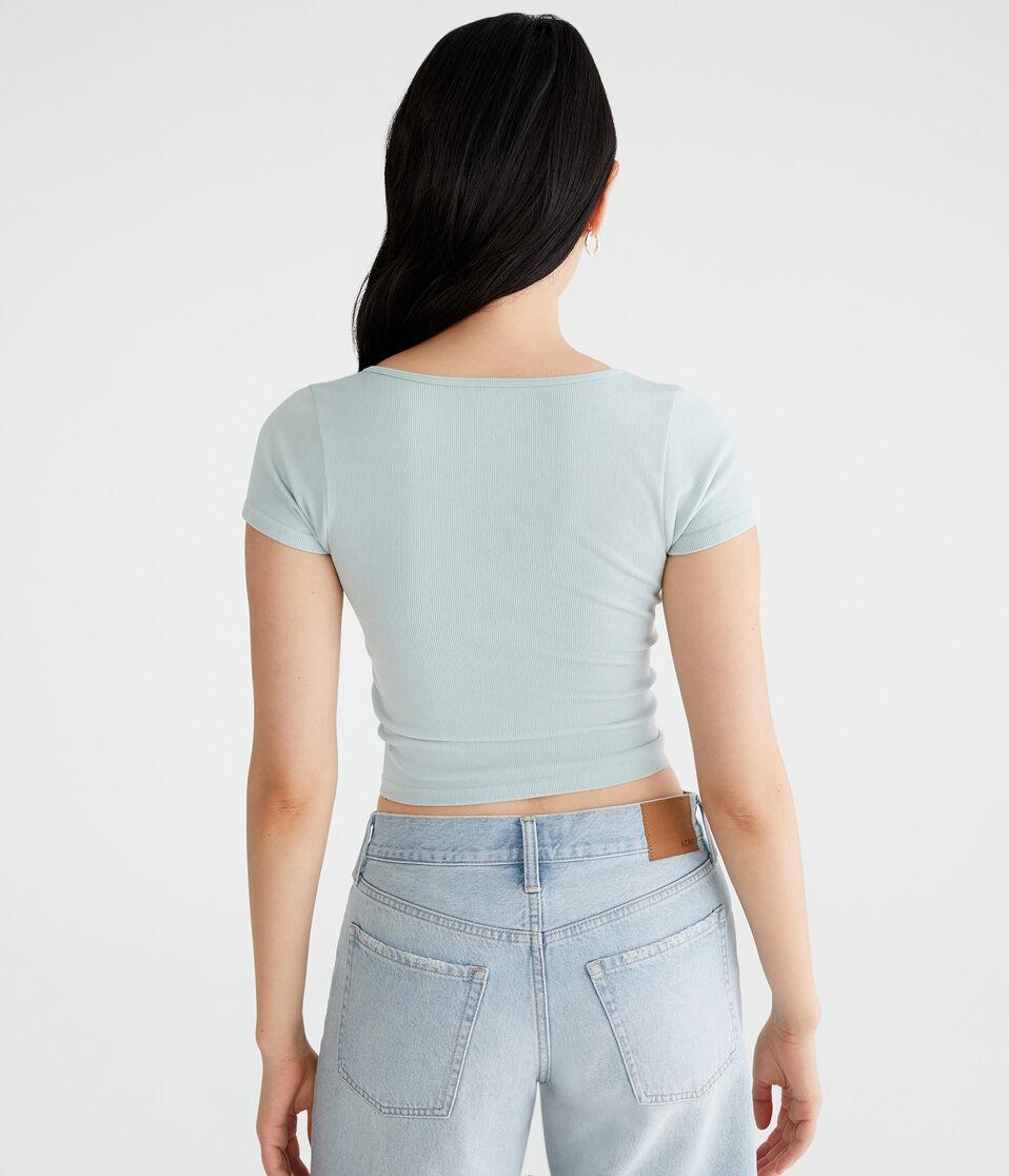 Aéropostale Buttery Soft Washed Cropped Cinch-Front Tee Polar Blue