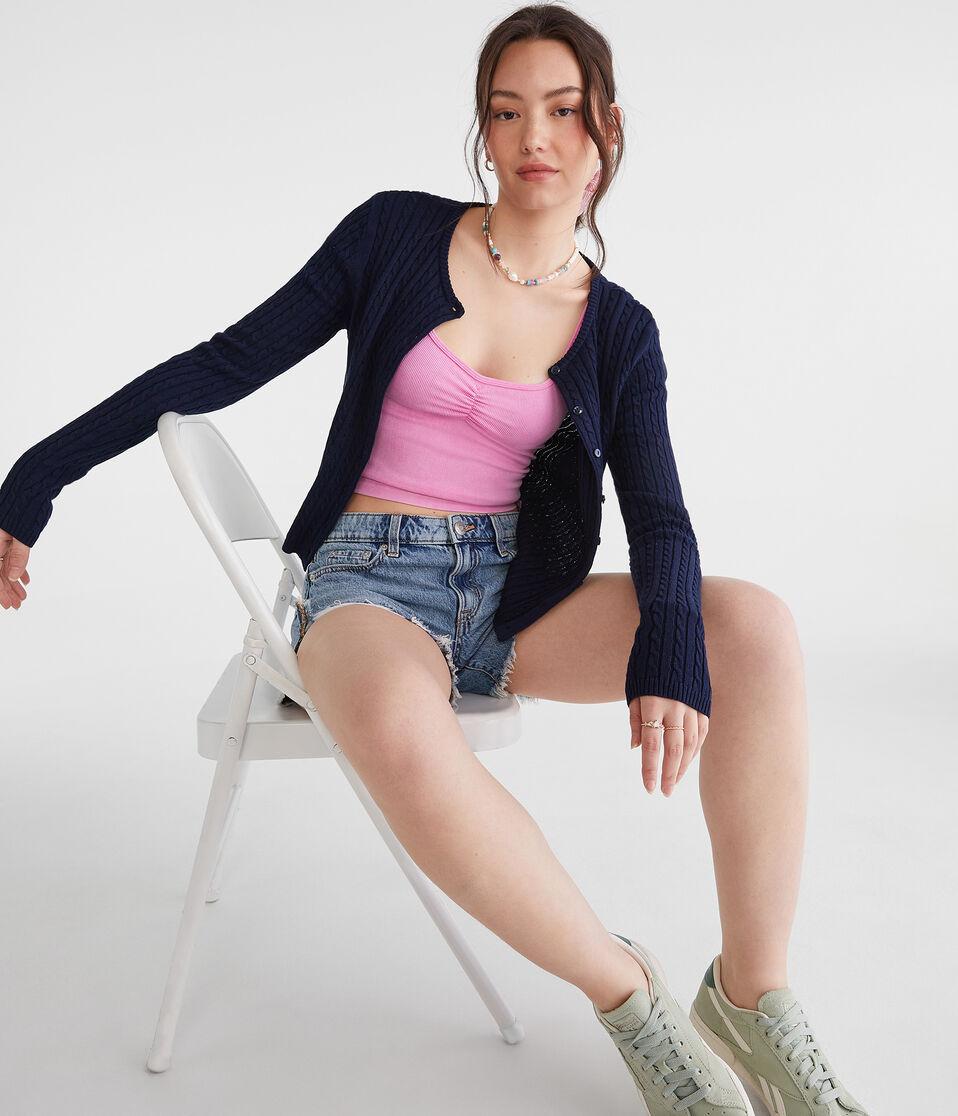 Aéropostale Buttery Soft Washed Cropped Cinch-Front Tee Rose Dawn