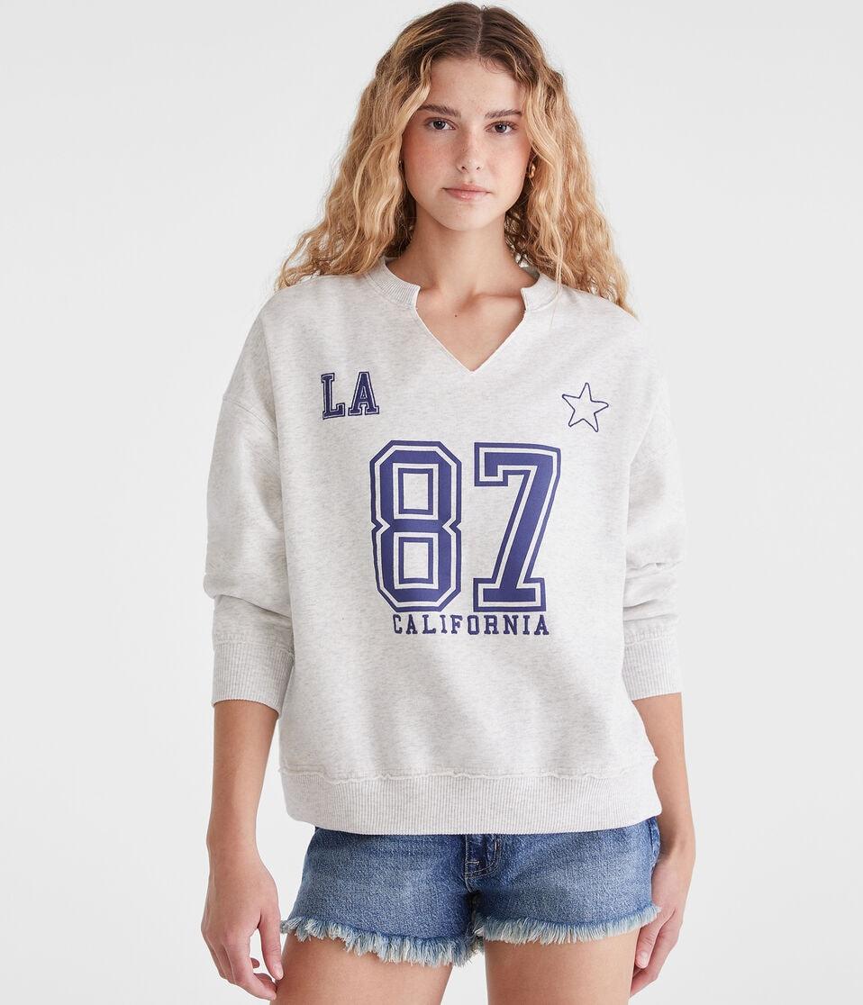 aéropostale California 87 Notch-Neck Sweatshirt lightest heather grey
