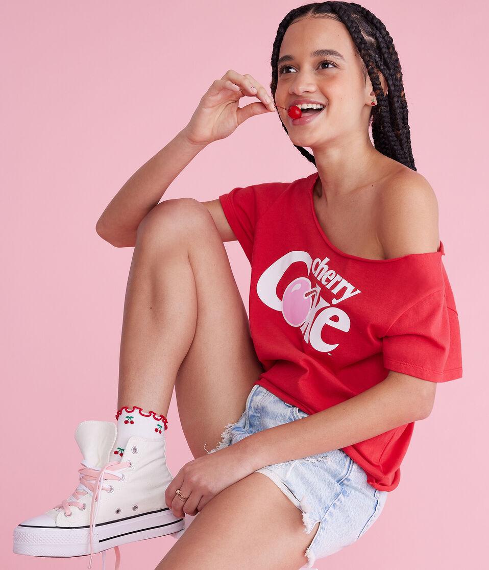 Aéropostale Cherry Coke Off-The-Shoulder Graphic Tee Red