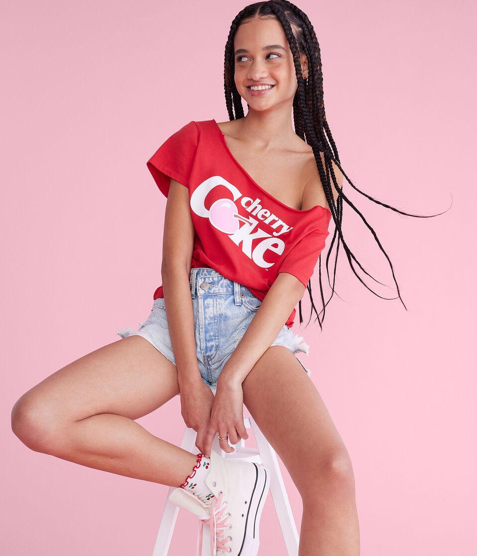 Aéropostale Cherry Coke Off-The-Shoulder Graphic Tee Red