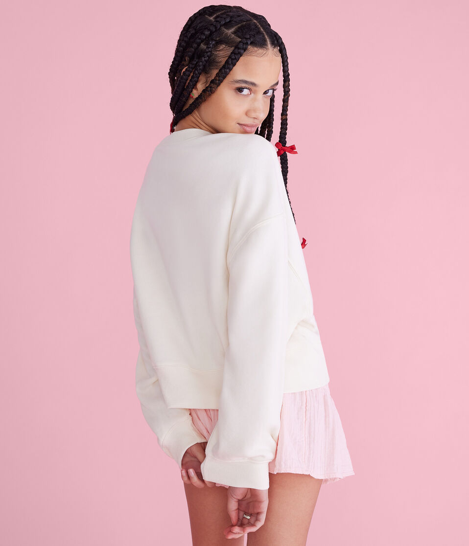 Aéropostale Cherry Coke Very Cherry Oversized Crew Sweatshirt Cream