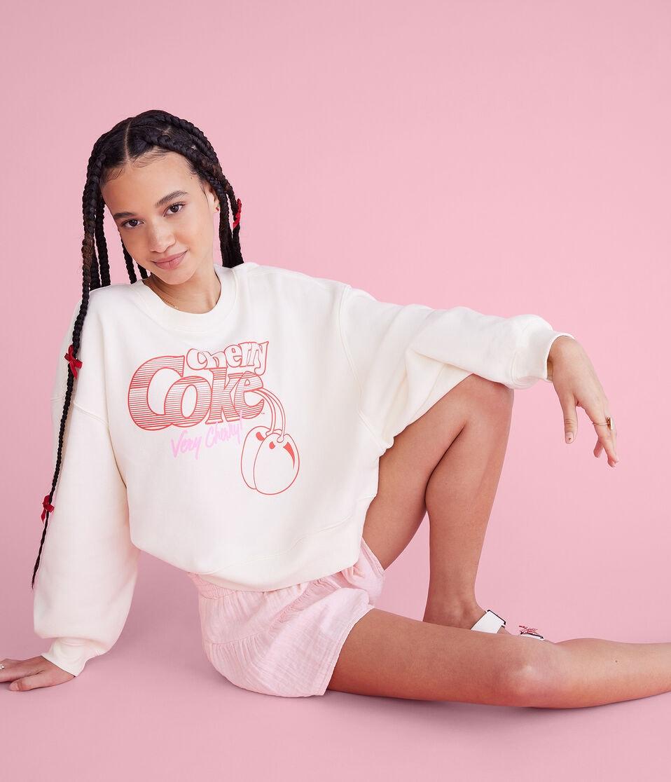 Aéropostale Cherry Coke Very Cherry Oversized Crew Sweatshirt Cream