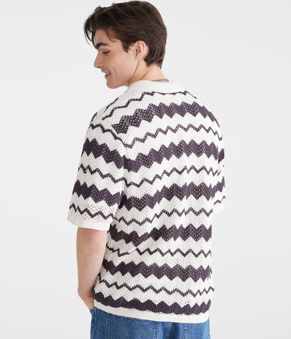 Aéropostale Chevron Crocheted Buttoned Sweater Polo Academy Grey