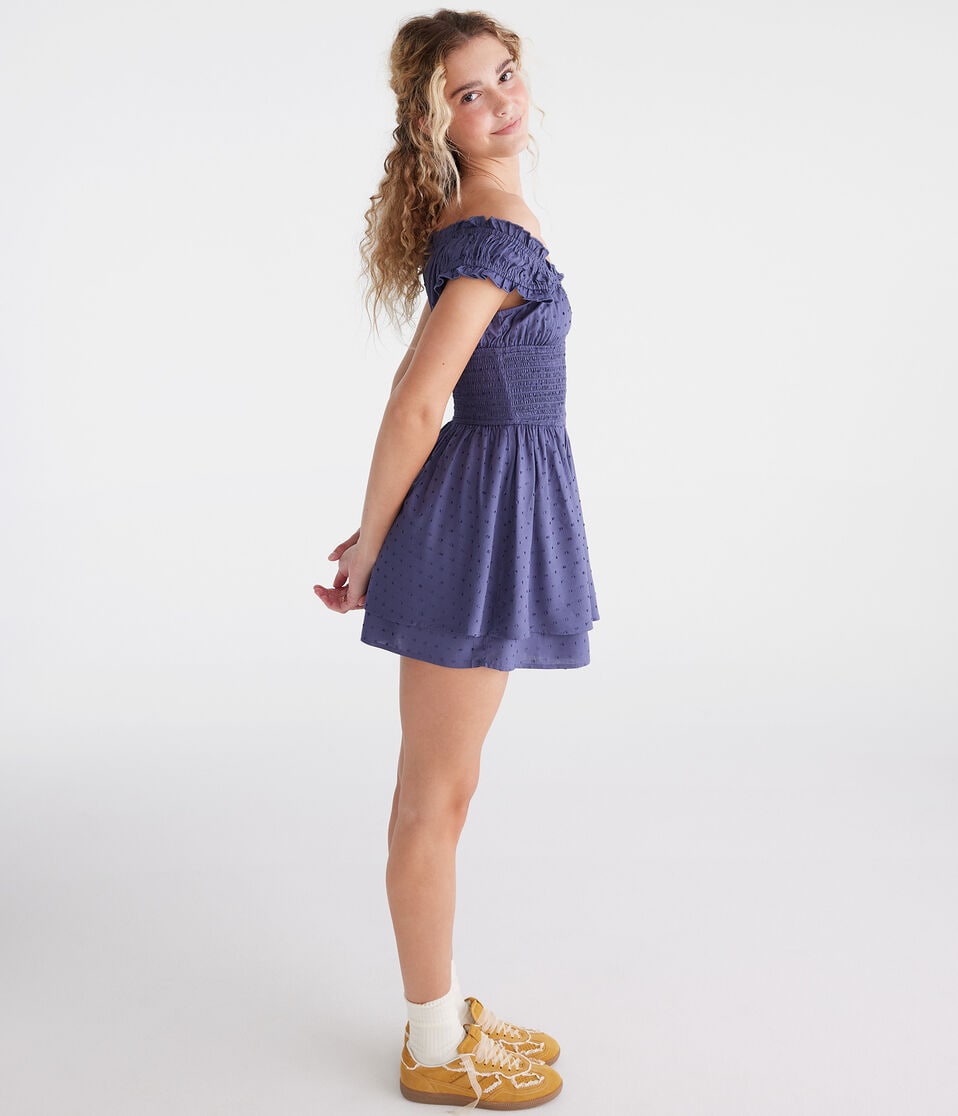 Aéropostale Clip Dot Off-The-Shoulder Romper Nightshadow Blue