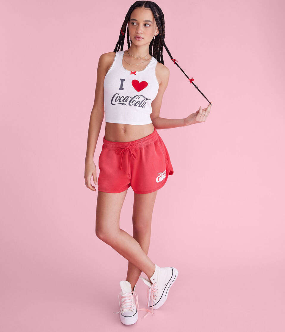 Aéropostale Coca-Cola Love Cropped Scoop-Neck Tank White