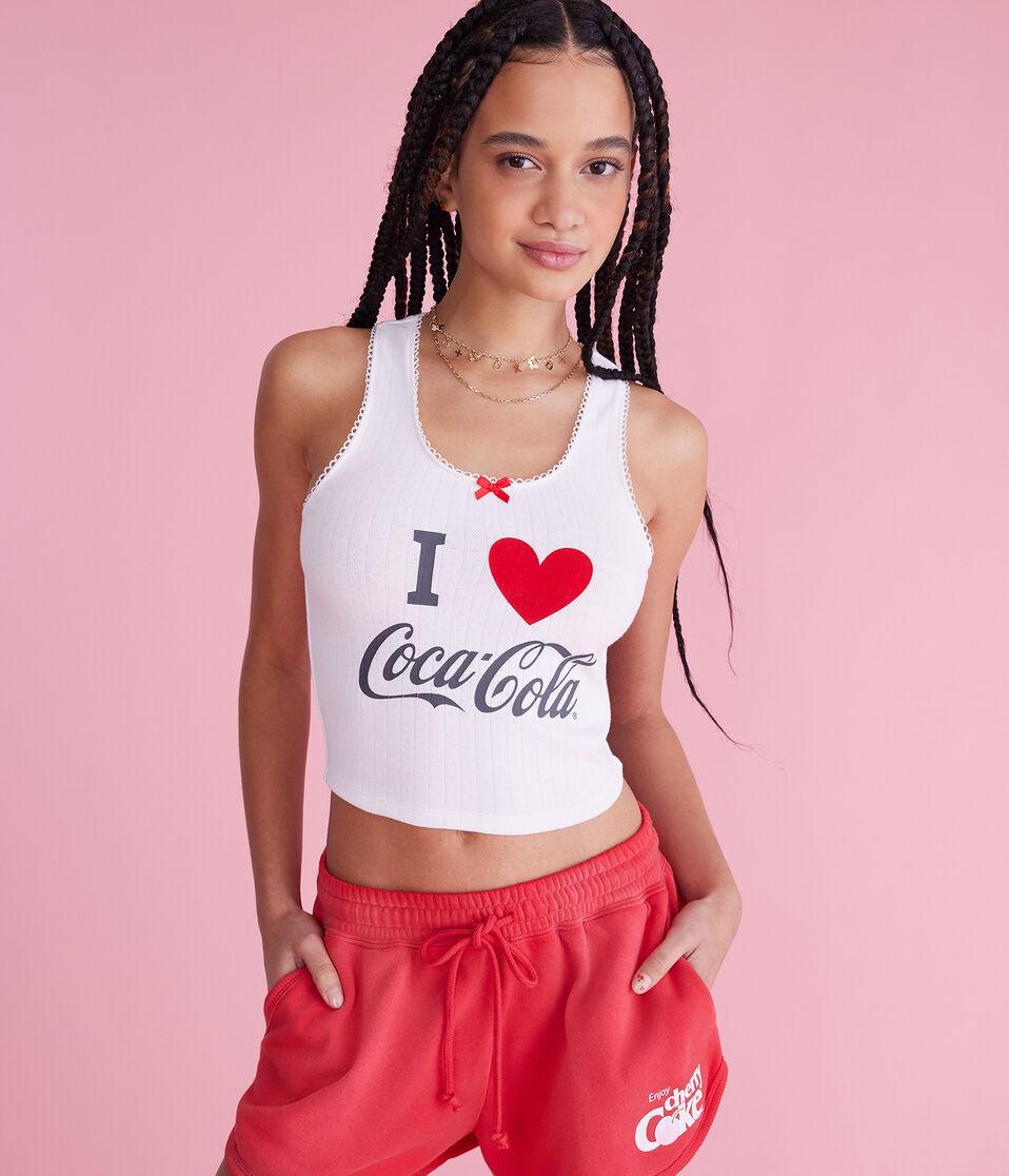 Aéropostale Coca-Cola Love Cropped Scoop-Neck Tank White