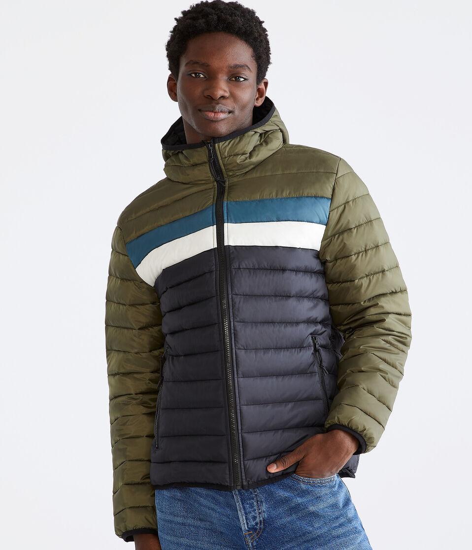 Aéropostale Colorblock Hooded Midweight Puffer Jacket Caper Green