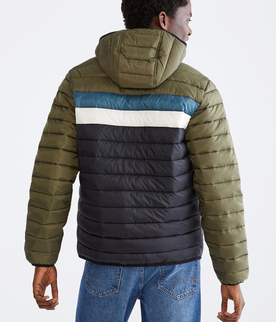 Aéropostale Colorblock Hooded Midweight Puffer Jacket Caper Green