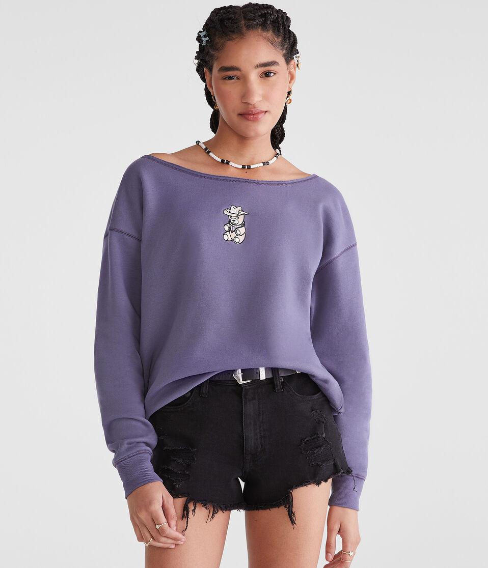 Aéropostale Cowboy Bear Off-The-Shoulder Sweatshirt Nightshadow Blue