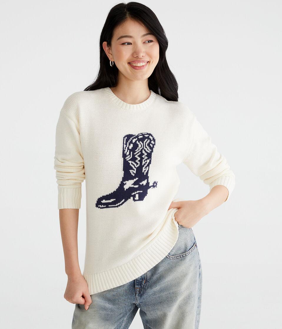 Aéropostale Cowgirl Boot Oversized Crew Sweater Nude