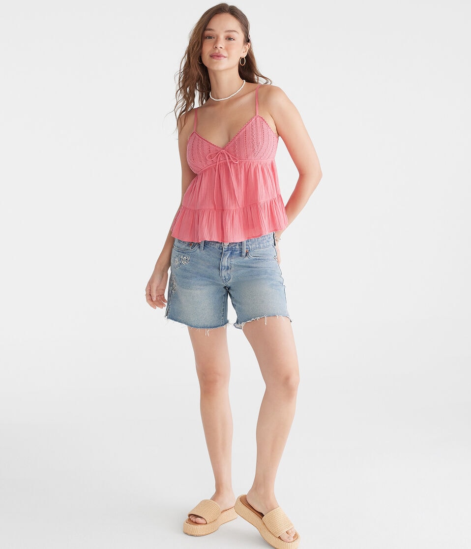 Aéropostale Crocheted Bodice V-Neck Tank Desert Rose