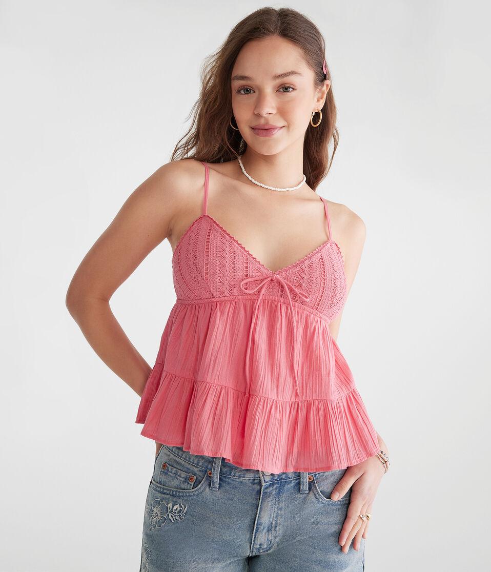 aéropostale Crocheted Bodice V-Neck Tank desert rose