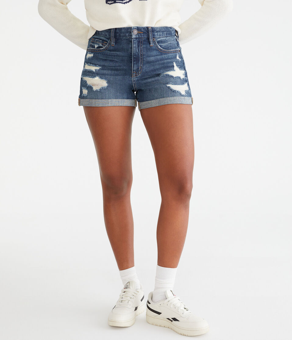 Aéropostale Curvy High-Rise Denim Midi Shorts Dark Wash