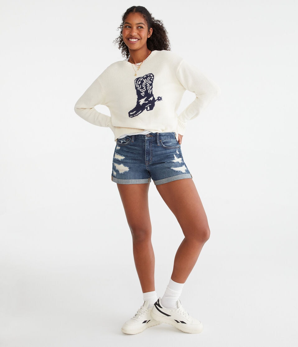 Aéropostale Curvy High-Rise Denim Midi Shorts Dark Wash