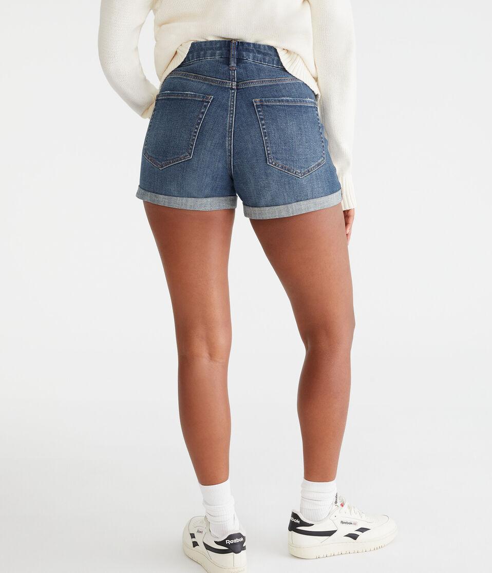 Aéropostale Curvy High-Rise Denim Midi Shorts Dark Wash