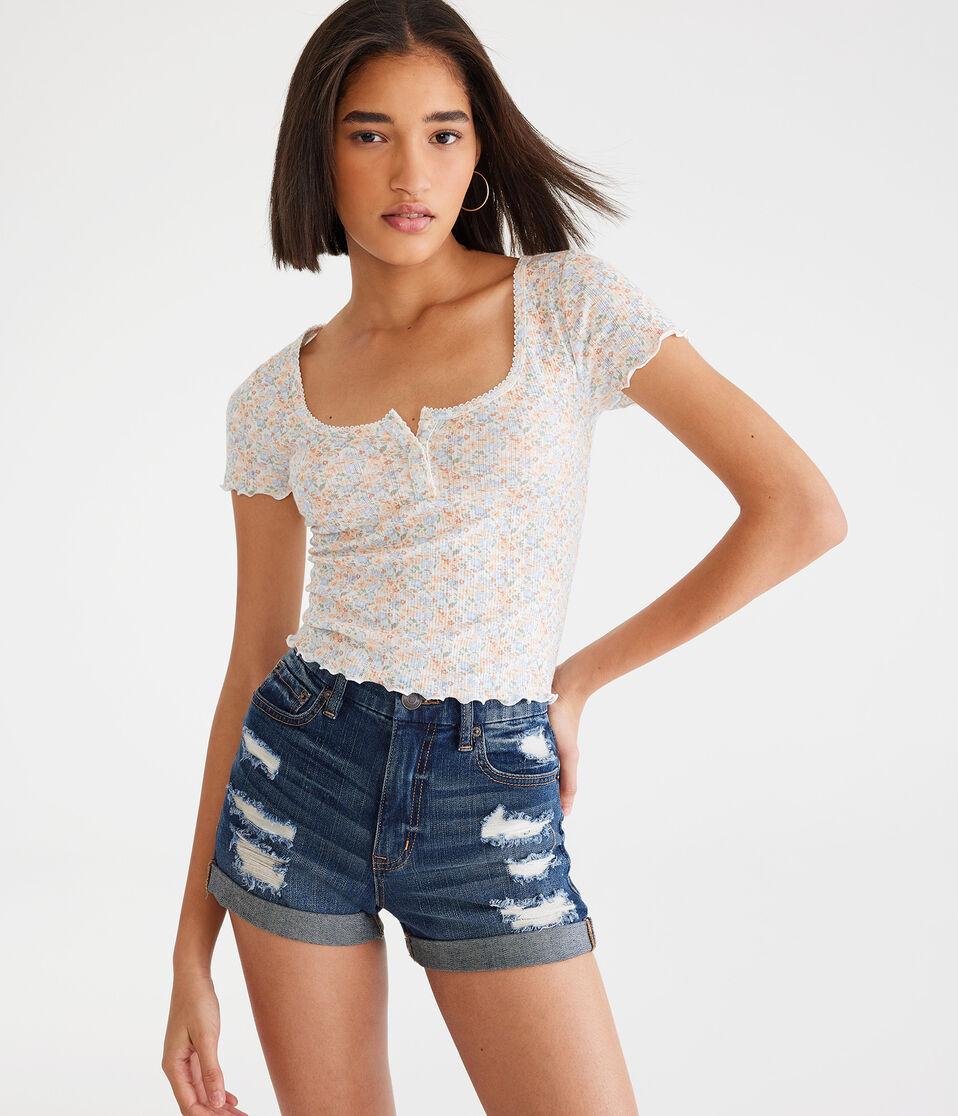 Aéropostale Curvy High-Rise Denim Midi Shorts Dark Wash