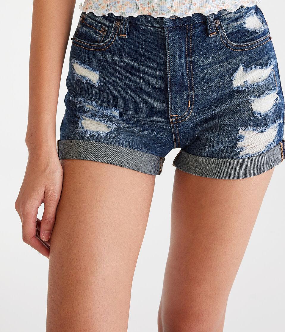 Aéropostale Curvy High-Rise Denim Midi Shorts Dark Wash