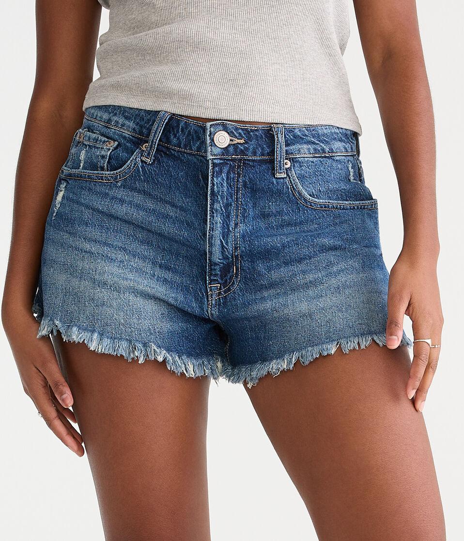 aéropostale Curvy High-Rise Denim Shorty Shorts dark wash