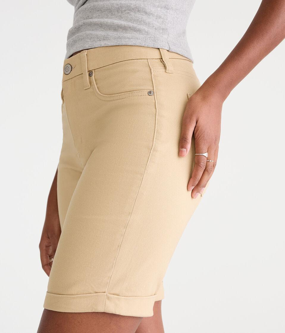 Aéropostale Curvy Seriously Stretchy High-Rise Uniform Bermuda Shorts Summer Tan