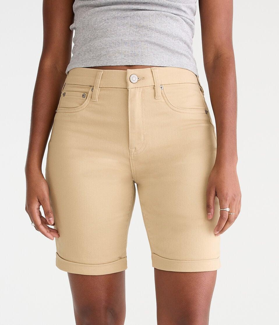 aéropostale Curvy Seriously Stretchy High-Rise Uniform Bermuda Shorts summer tan